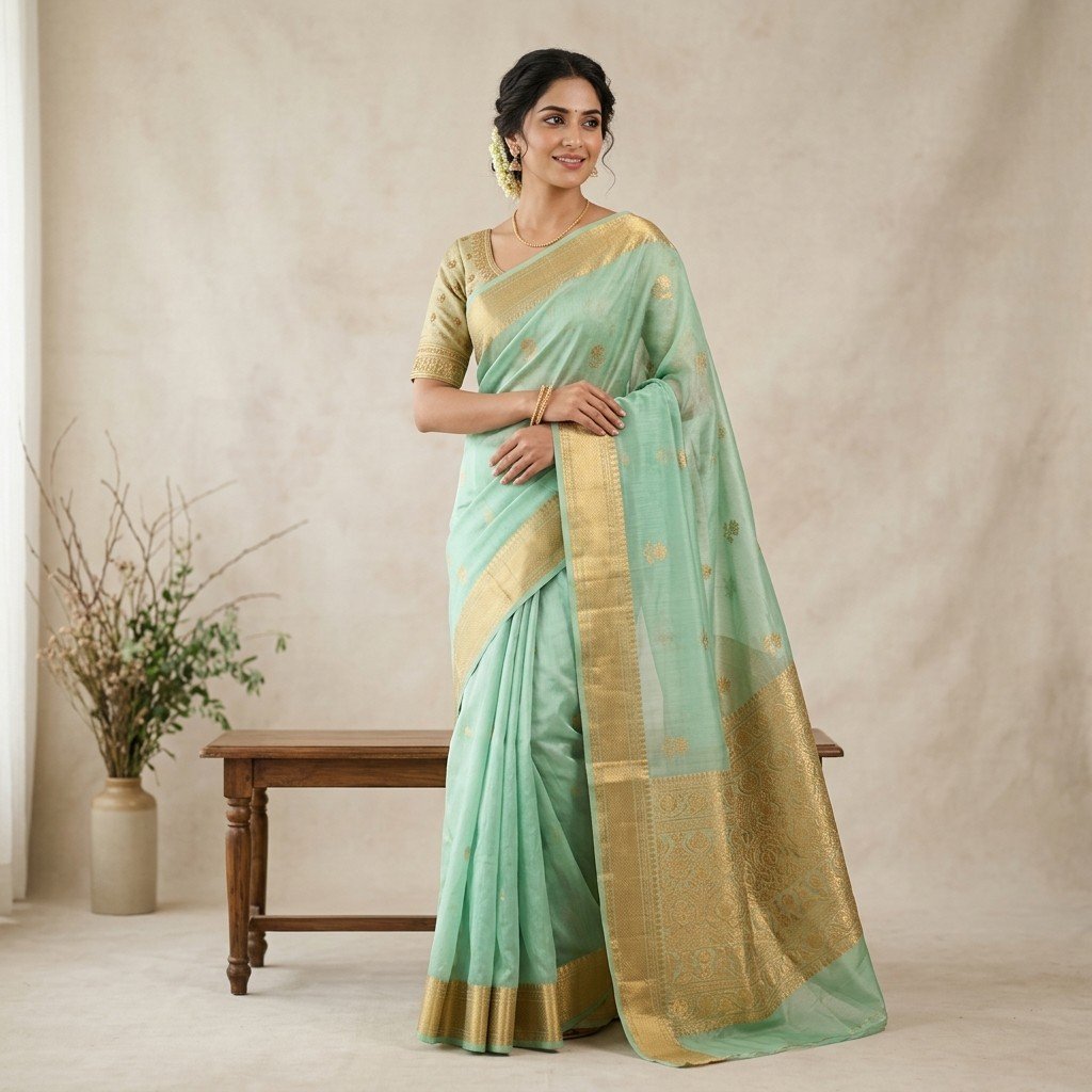 Mint Chanderi Silk Saree