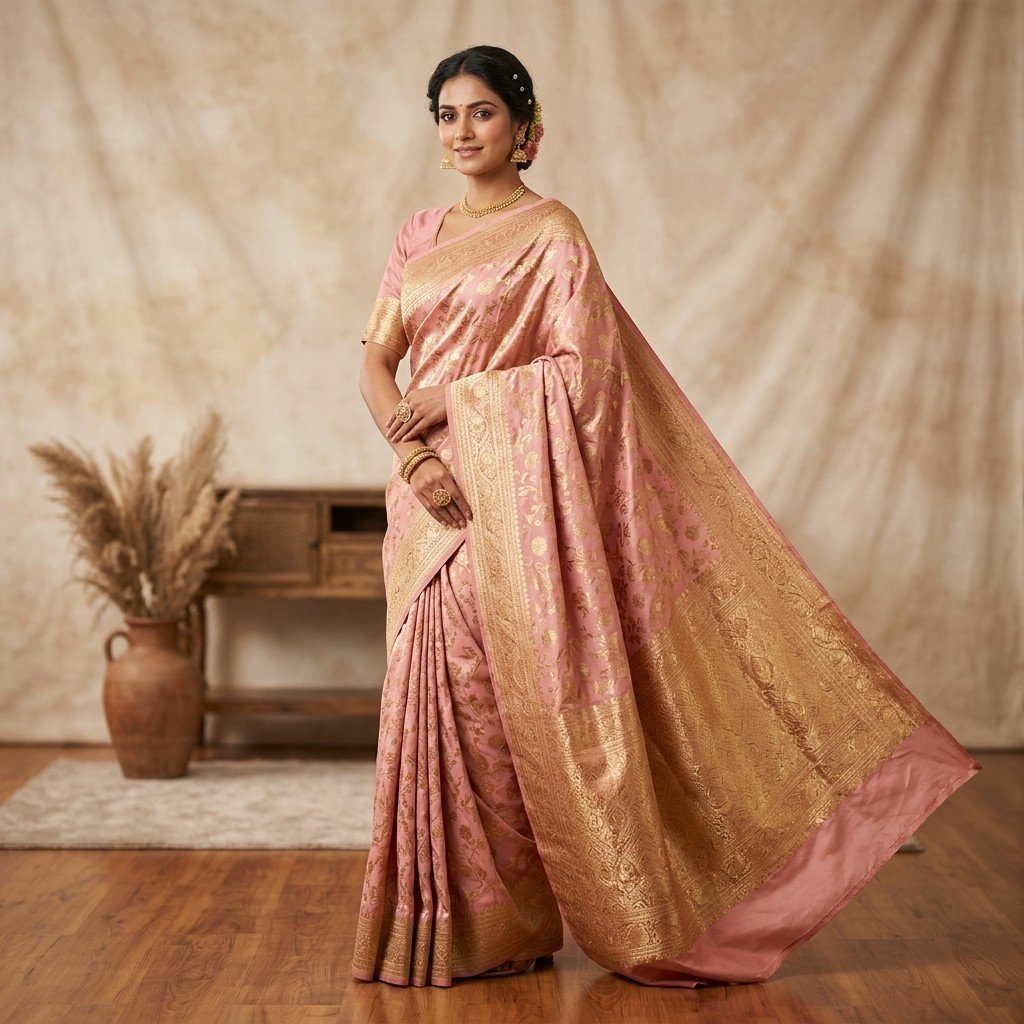 Blush Pink Banarasi Brocade Saree